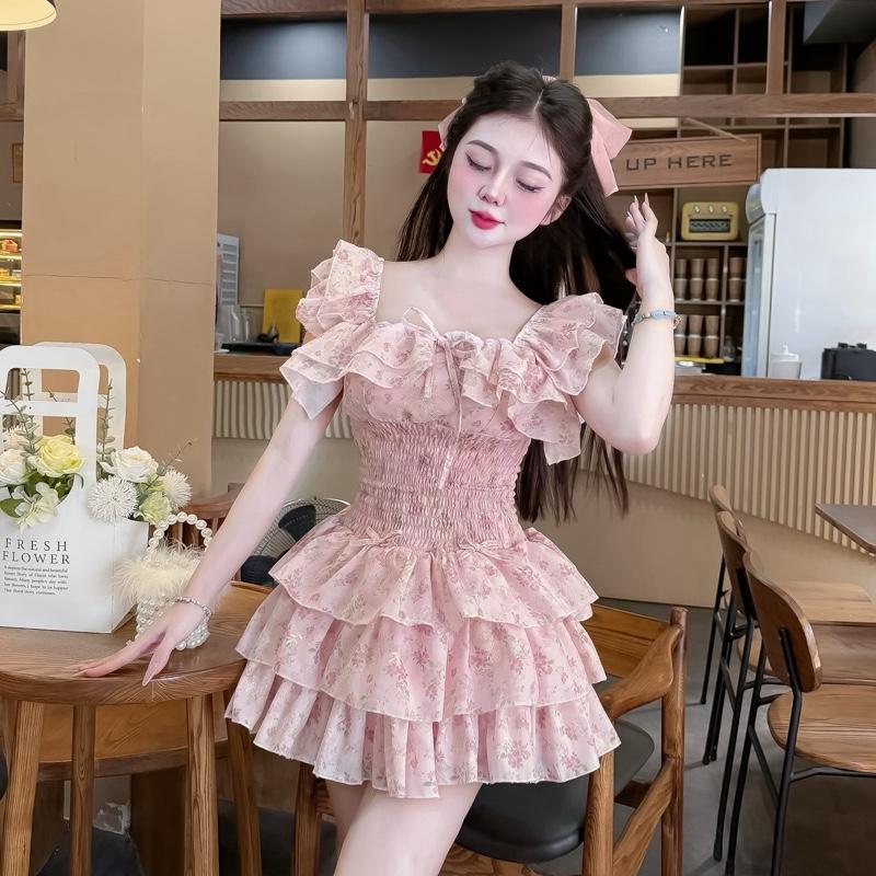 Pk996 Váy Cánh Tiên Hoa Nhí Chun Eo Xoè Bồng ảnh thật tôn dáng nữ tính 38-54kg sz S M