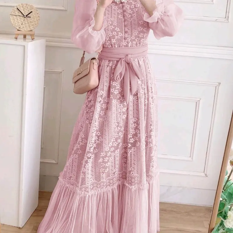 TP89 Dres Gamis inana 89z4 maxi cantik full brukat lapis furing Muslim Organza Nyaman Wanita Tile 6
