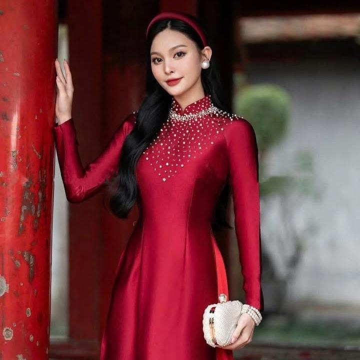 Áo Dài Truyền Thống Tay Dài Đính Đá Lụa Ruby Cao Cấp – Mẫu Sang Trọng Cho Dự Tiệc, Cưới Hỏi – Mieso Store 1