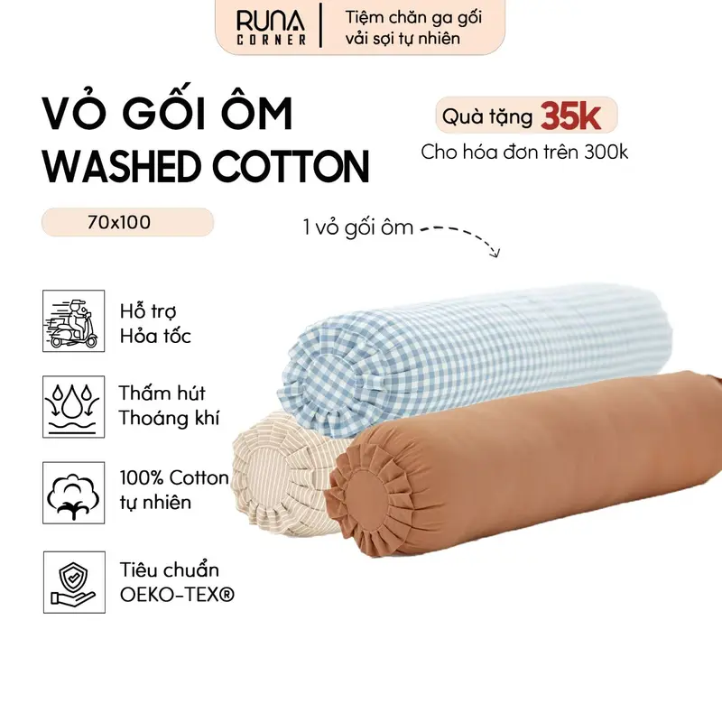 Vỏ Gối Ôm RUNA CORNER Chất Liệu Washed Cotton Nhiều Màu, Mềm Mại Thoáng Mát 0