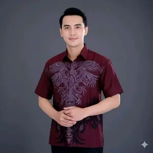 Kemeja batik pria lengan panjang terbaru motif Gentong Burgundy size M L Xl XXL