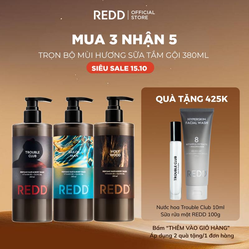 Combo 03 Sữa tắm gội REDD 2in1 công hiệu vượt trội hương nước hoa hiện đại lịch lãm 380ml