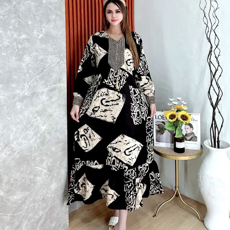 GAMIS SULTAN MOTIF PERCOKLATAN / GAMIS JUMBO 120cm Panjang Rempel 3