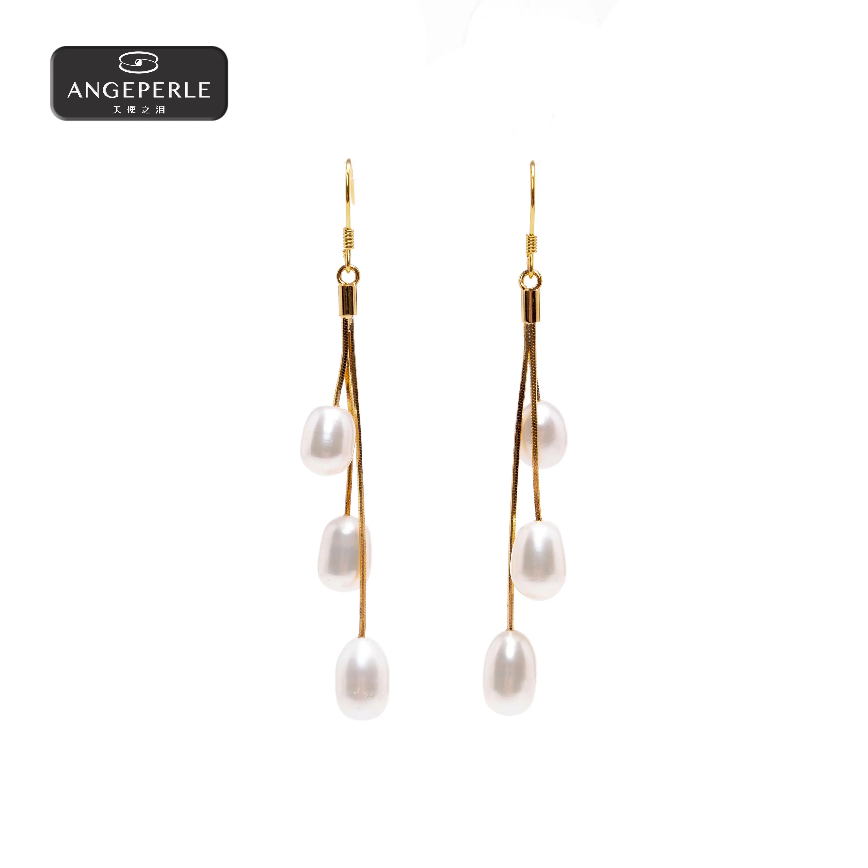 ANGEPERLE Alloy Freshwater Pearl Rice-Shaped Hook Earrings 6-7mm TSSL093