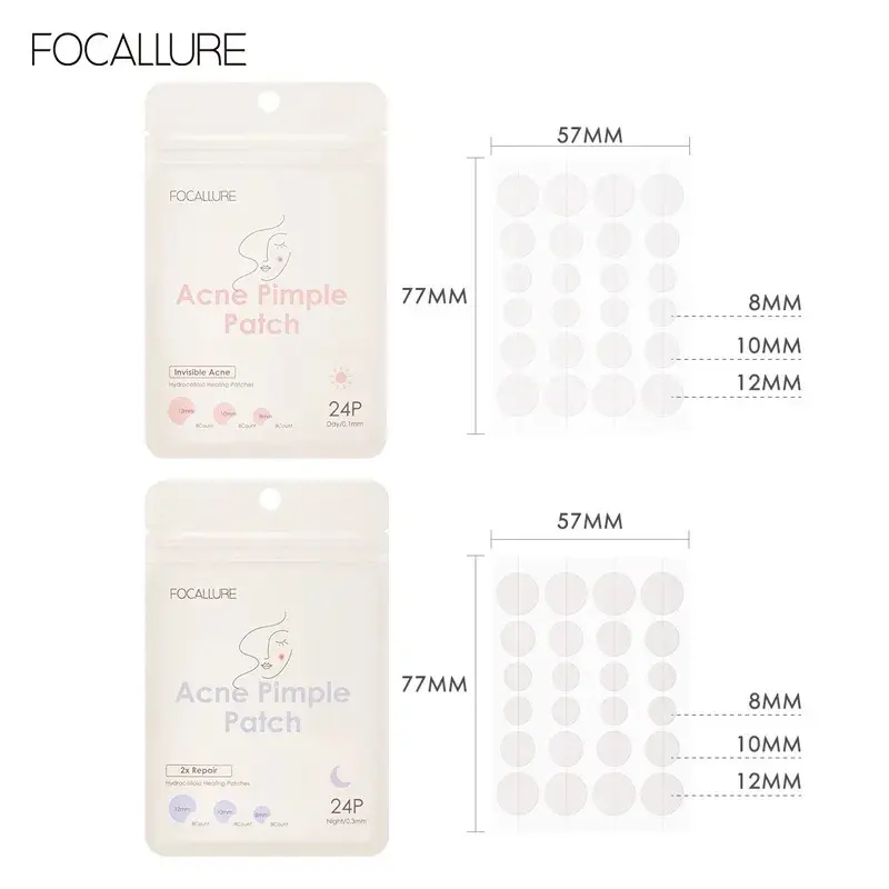 FOCALLURE Pimple Patch Day & Night - 24 Patch, Anti Inflamasi & Sterilisasi - Memudarkan, Merah 1