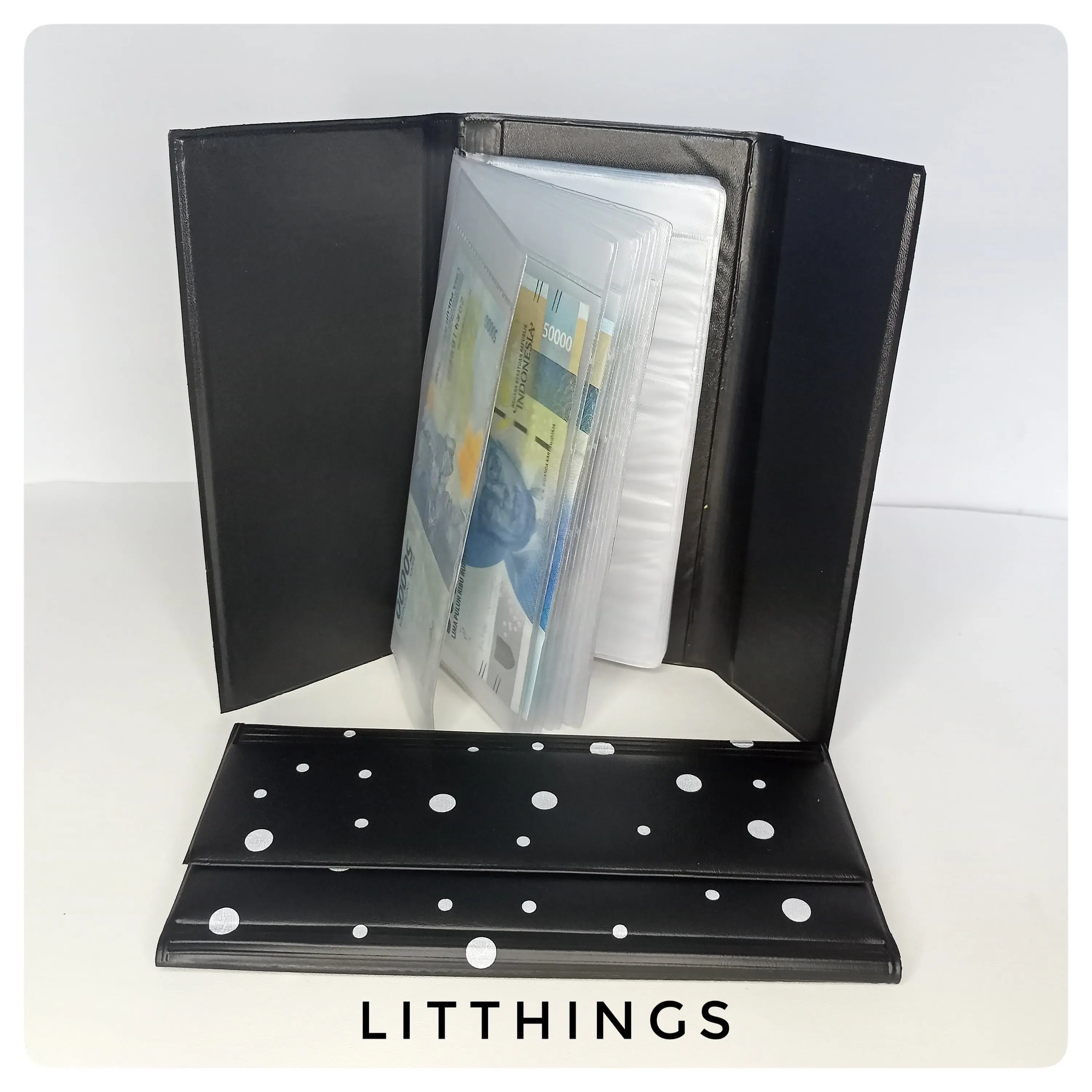 Litthings-Wallet Organizer Dompet Disiplin Keuangan Dompet Pintar Pengatur Keuangan Bulanan Motif Polkadot Polka Dot