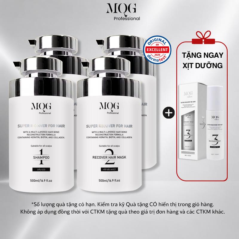(COMBO 4) MQG Bộ 2 Dầu Gội 500ml & 2 Kem Hấp Ủ 500ml Phục Hồi Tóc Hư Tổn Khô Xơ Chẻ Ngọn, Dưỡng Chất Keratin Biotin Collagen – Giúp Tóc Mềm Mượt Chắc Khỏe, Hỗ Trợ Giảm Gãy Rụng Cho Tóc Sau Sinh Tẩy Nhuộm Uốn Duỗi, Chăm Sóc Tóc Tại Nhà Chuẩn Salon