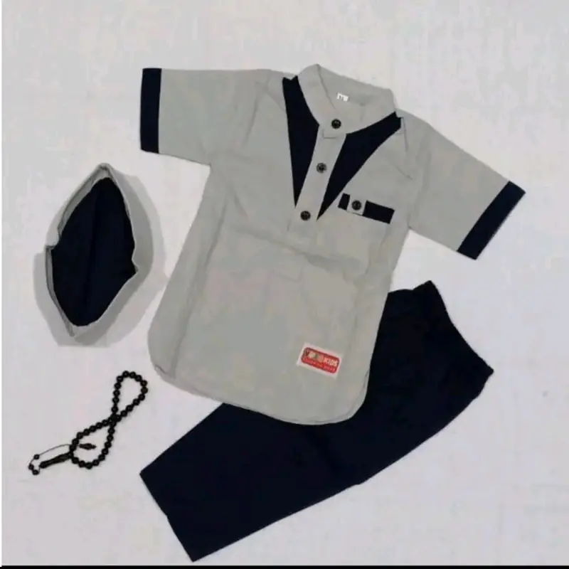 KOKO ZAIN ANAK USIA 1-11 TAHUN PLUS PECI POLOS   Katun  Poliester Hitam Putih ternyaman terlaris dan termurah Baju Kerah 1