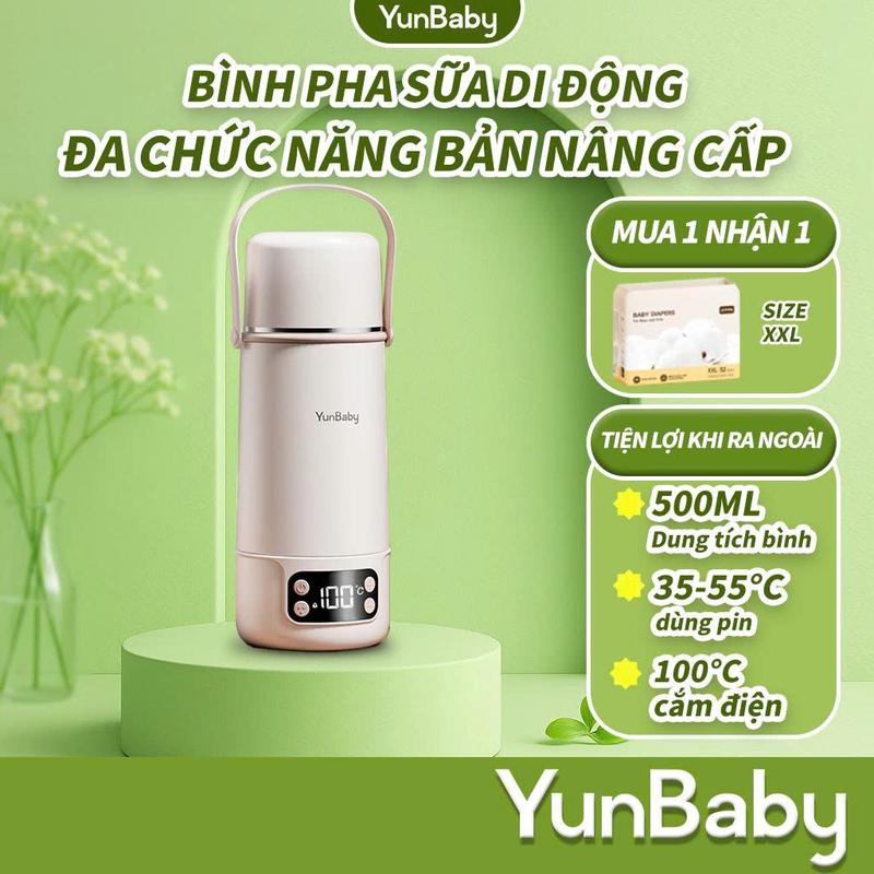 MUA 1 TẶNG 1 BỊCH TÃ DÁN Bình Đun Nước Pha Sữa, Giữ Nhiệt Yunbaby F12Y 500ml, Sạc TypeC Tiện Lợi, An Toàn, Nhỏ Gọn, Đun & Giữ Nhiệt Không Dây, Pha Sữa Siêu Nhanh Dễ Mang Theo Cho Mẹ & Bé Máy đun nước pha sữa cầm tay di dộng không dây