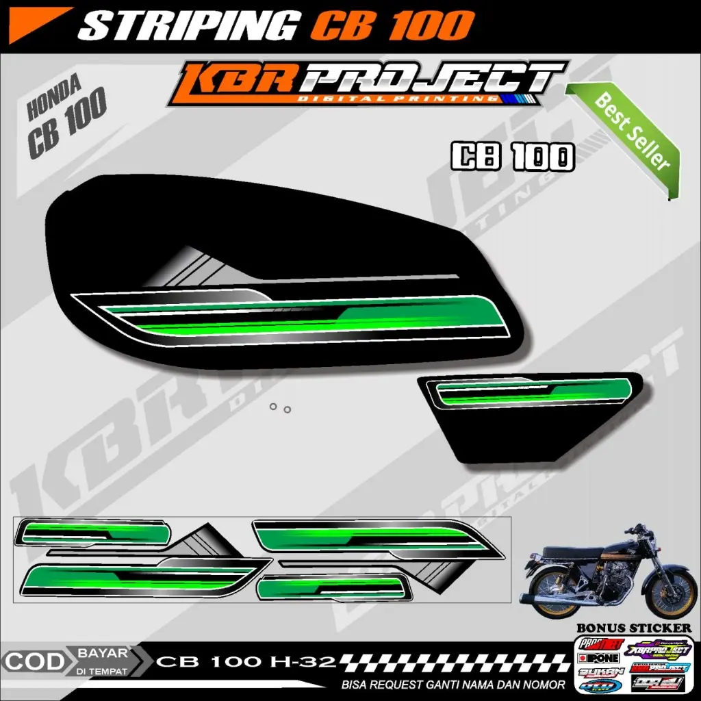 CB 100 STIKER  STRIPING PRIMIUM MOTOR KEREN LIS VARIASI CB 100 STIKER MOTOR HONDA DESAIN RACING H.32 HOLOGRAM TRANSPARAN BISA COD Motorcycle