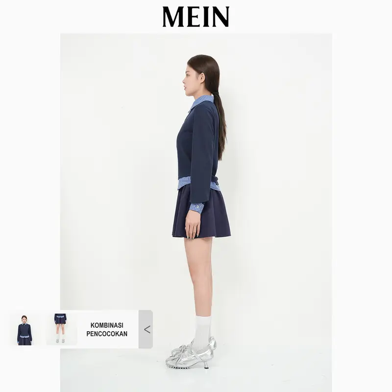 [MEIN Premium]URBAN Atasan Kerah Polo Lengan Panjang Atasan Wanita Kekinian Desain Kombinasi Gaya Dua Lapis 92048 2