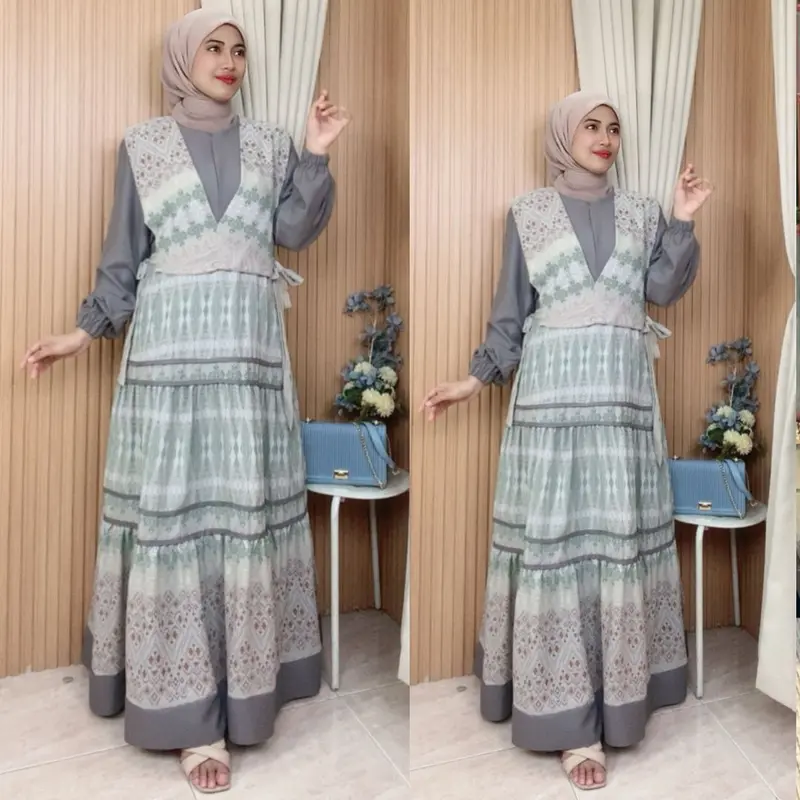 Joley Cloth - Khalila Dress Lionel Richie Outfit Simple Mewah  Kekinian Allsize Busui Gamis Pesta Muslim Wanita Lembut Wudhu Katun Panjang Motif Maxi Crinkle Casual Kondangan 3