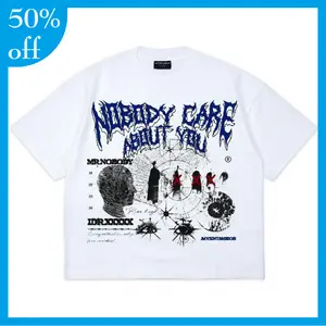 Kaos Boxy fit Oversized Tshirt Nobody Care White Santai combed printing Streetwear C0496