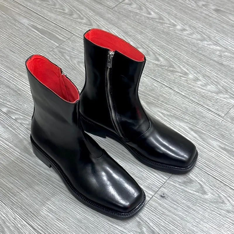 Giày boots nam Zip Mũi Vuông Da Bò Italy (ý) đế gỗ phíp cao 4cm - Zip Boots Square Toes 4