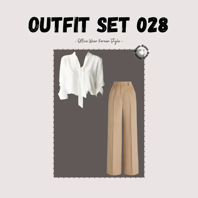 RS - Set 028 | Outfit Kantor Chic Style Formal (Setelan Blouse Tali dan Loose Pants Korean Style) 1