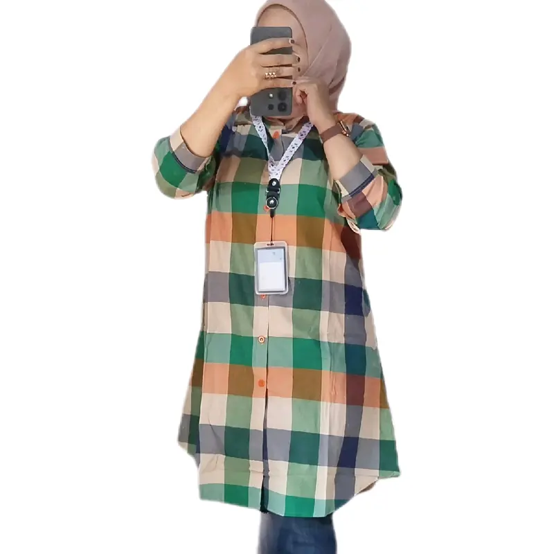 Lintang Buwana Selina Tunik Kotak Kotak Katun Wanita Atasan Panjang Muslim Kancing Formal daily warna warni 0