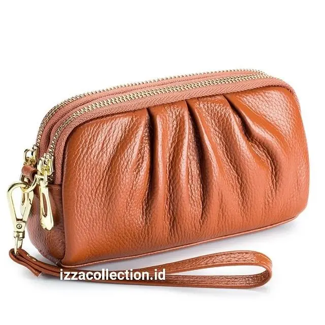 Dompet Wanita Korean Style Tempat Hp dan Uang Pouch Kulit PU Hitam Pink Polos - Kartu 0