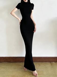 レディース Y2Kスリムフィットロングワンピース、セクシーボディコンデザイン、デート・お出かけに最適な高級感あふれるエレガントドレス、オールシーズン対応