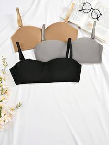 BRW6071A Brasier Top Sin Varillas Push-Up Set de 3 Piezas en COPA A Diferentes Colores y Tallas Diseño Liso Ideal Para Regalar o Consentirte a Ti Misma