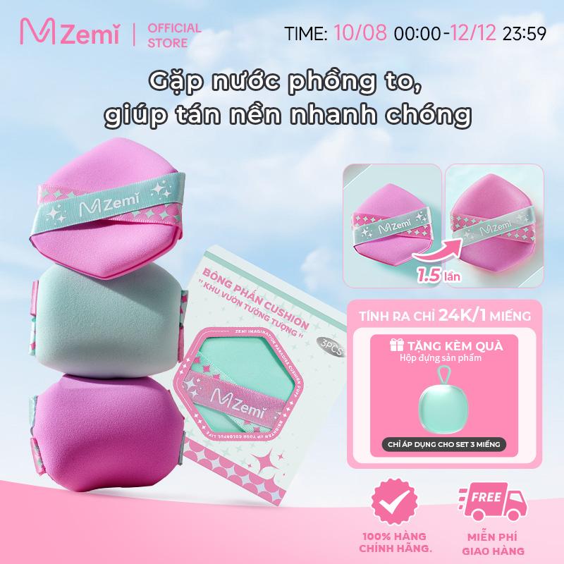 Bông phấn khí ZEMI, gặp nước nở to, thân thiện với da, phù hợp cho da khô, thiết kế dây đeo đôi, mềm mại dày dặn, lớp nền mịn màng, không hút kem nền, bộ 3 miếng kèm hộp đựng