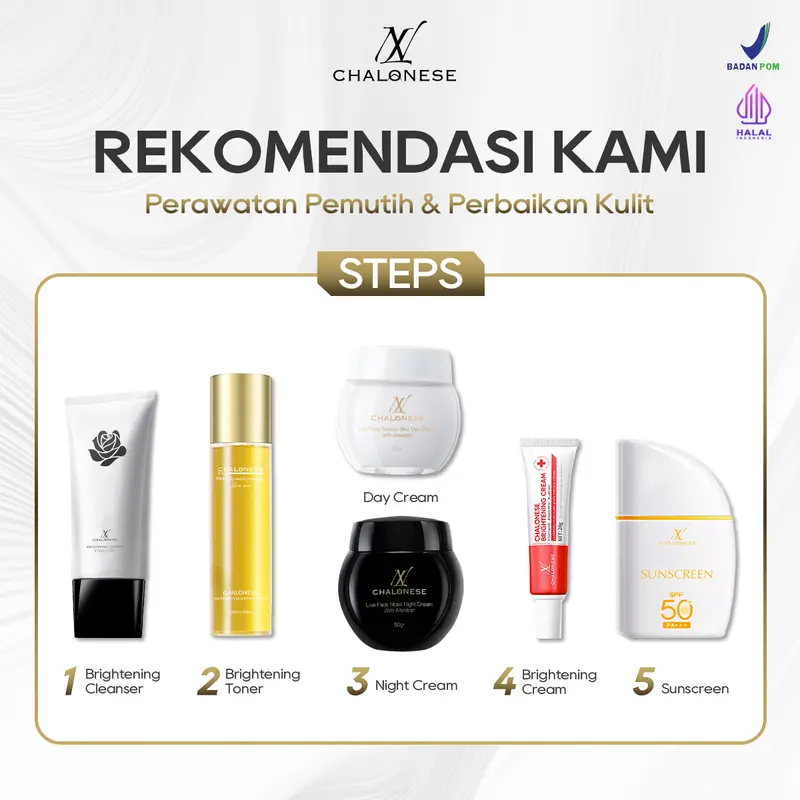 CHALONESE Memutihkan Anti Kerut BPOM mengandung bosein 10% Niacinamide Brightening Moisturizer Glowing Moisture Gel 50g Cream Pemutih Wajah penuaan menghilangkan kerutan  Day Cream Night Cream 6