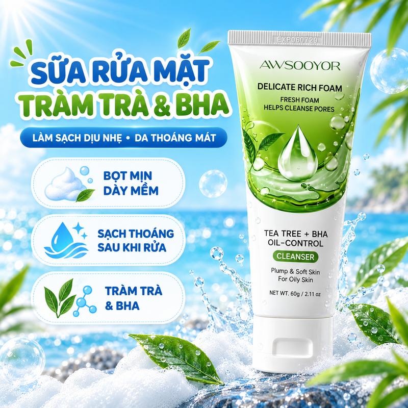 Sữa Rửa Mặt Tea Tree BHA Foam Cleanser 60g, tạo bọt dễ dàng, làm sạch da mặt…