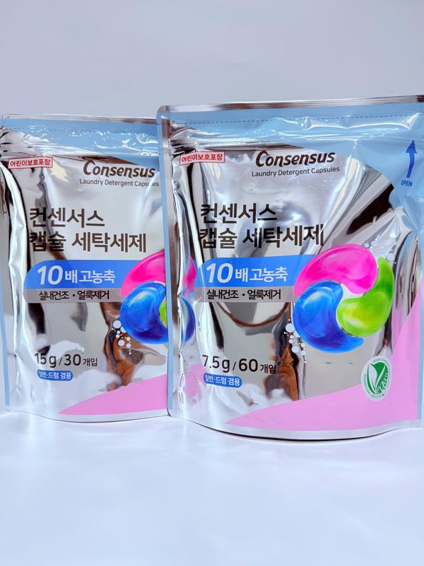   Hàn Quốc  Viên giặt quần áo Hàn Quốc Consensus đậm đặc thơm dịu nhẹ giữ vải luôn mới và mềm mại. 