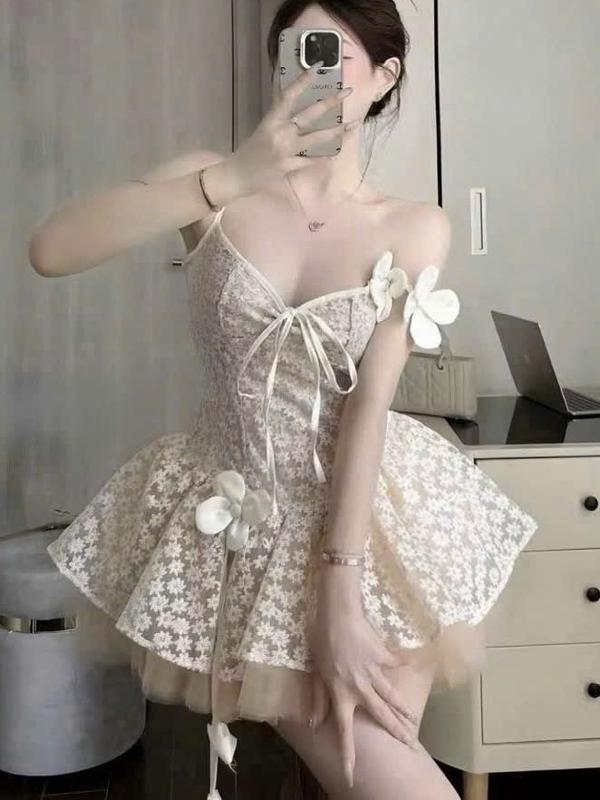 váy đầm nữ dáng ngắn hai dây phối lưới siêu xinh phù hợp mặc đi chơi