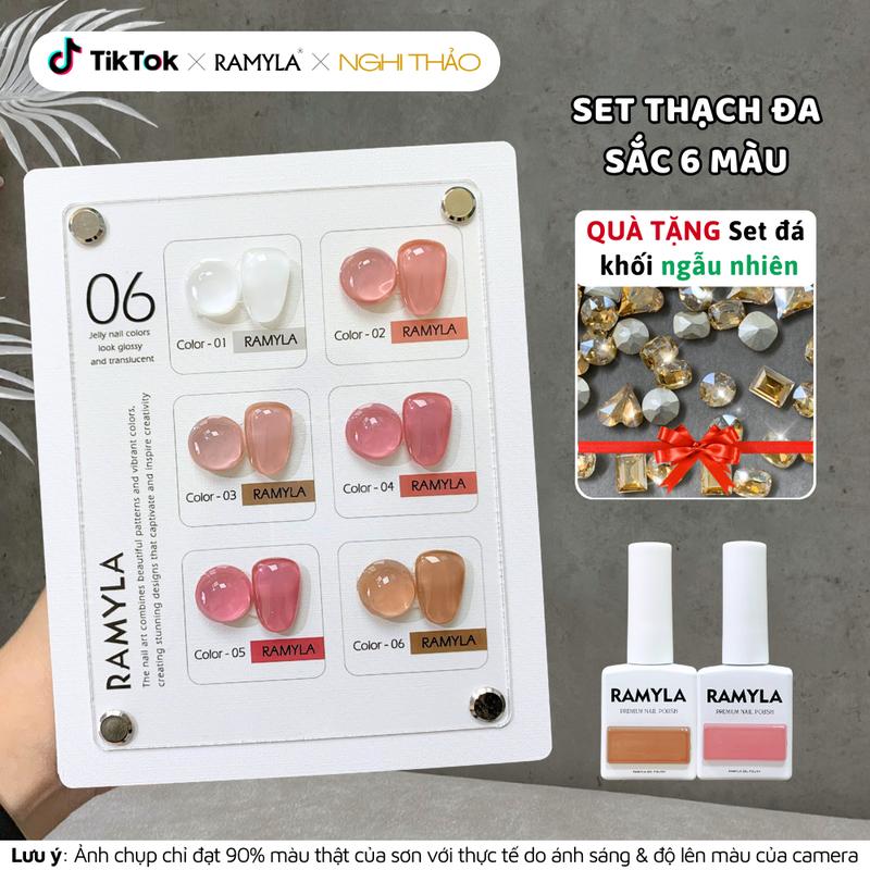  Set sơn gel thạch đục đa sắc RAMYLA 6 màu  Tặng set đá khối ngẫu nhiên  