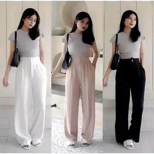RULANS JENNIE PANTS KNIT PREMIUM Celana Kulot Highwaist Premium kancing 2 aktif dan resleting anti macet Loose pants  Melar Panjang Tebal Variasi Karet Kantor Nyaman Wanita Formal Kerja