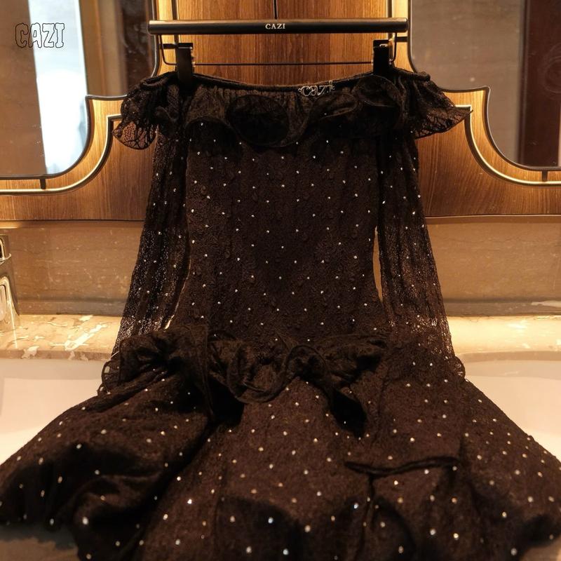 Cazi Ellie Dress - Váy trễ vai bèo ngực chân bồng