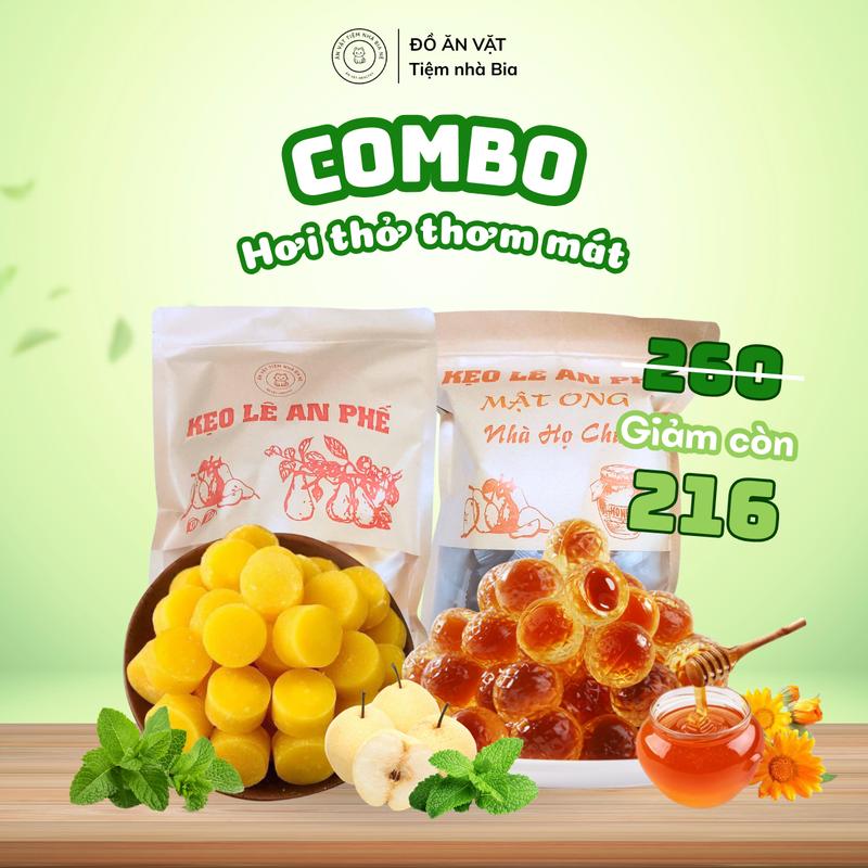   COMBO HƠI THỞ THƠM MÁT  Kẹo Lê An Phế 500G + Kẹo Lê Mật Ong 500G - Tiệm nhà Bia 