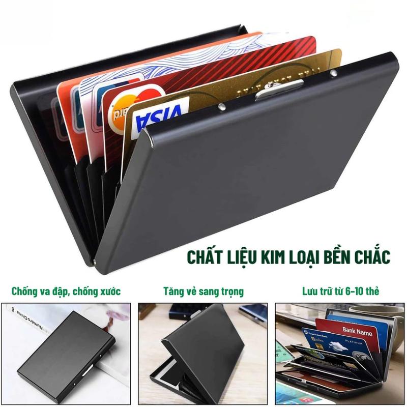 Ví đựng thẻ tín dụng bằng thép không gỉ nhiều ngăn chống RFID