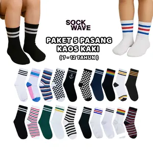 PAKET ISI 5 PASANG Kaos Kaki Anak Oldschool Laki - laki Perempuan Usia 7 - 12 Tahun
