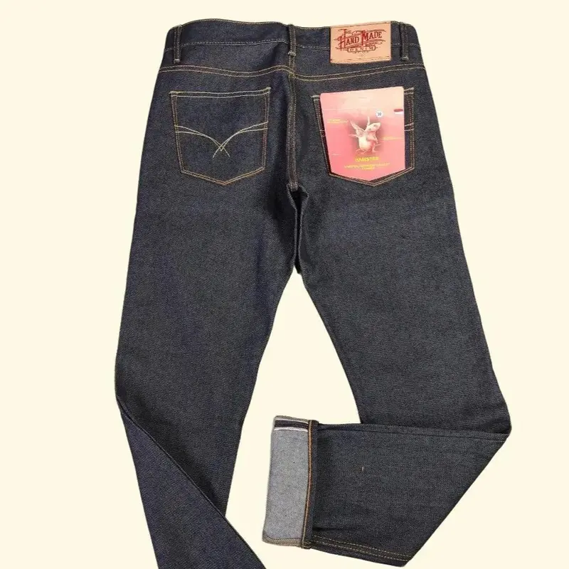 Jeans Denim Selvedge Accent 150z Original Handmade Hamster Fit Pria Slim Retro Hitam 4