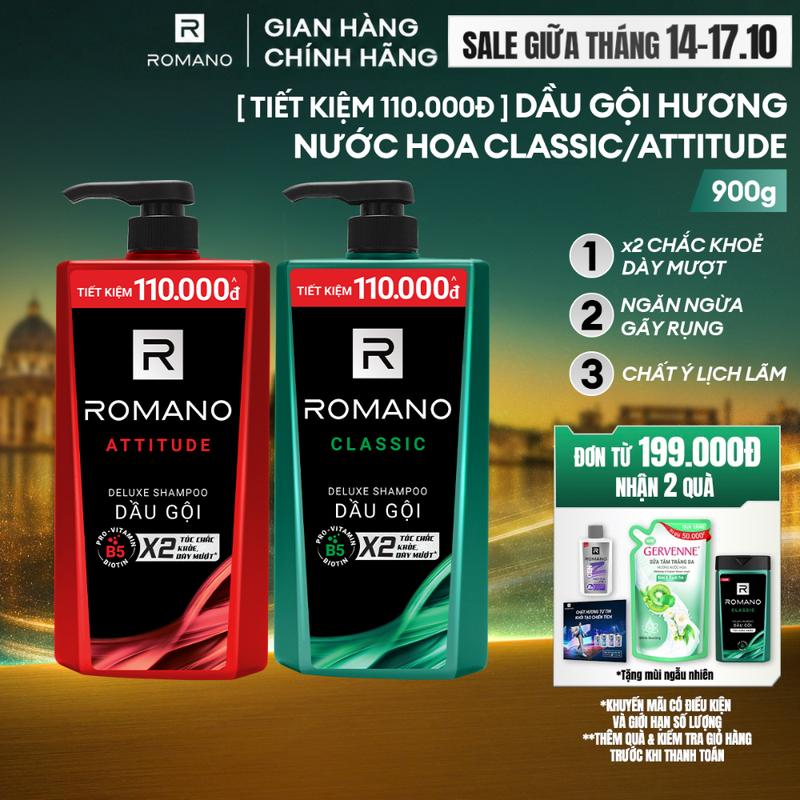 Dầu Gội Dưỡng Tóc cho nam Romano Hương Nước Hoa Classic / Attitude 900g