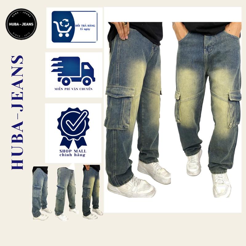  Quần Jean Túi Hộp Cargo Pant Ống Suông Cạp Cao Hack Dáng Nam Nữ HUBA-JEANS 