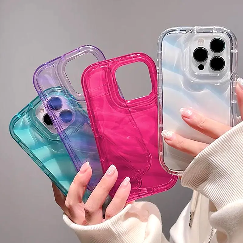 [NS Promo 09] Transparent Waves Airbag Phone case For iPhone14 13 12 11 Pro Max Plus, X XS XR SE 7 8Plus 6s, iPhone11 iPhone12 iPhone13 iPhoneX iPhone7 Jenni Shockproof Gift Good hand feeling [08]