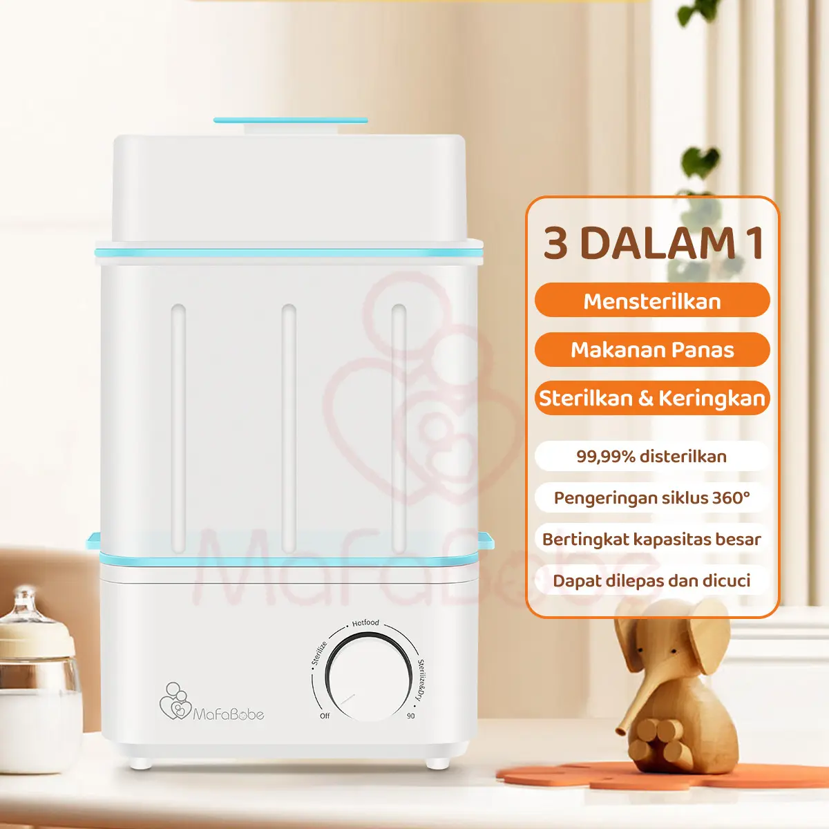 Mafababe 3 in 1 Sterilisasi Botol Bayi Elektrik Sterilisasi Uap & Pengering Bayi Premium Sterilisasi efisiensi tinggi baru