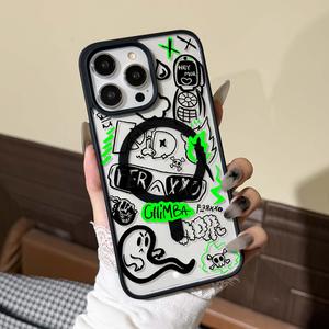 磁気吸着対応 透明アクリルiPhoneケース 耐衝撃 保護カバー ストリートグラフィティデザイン おしゃれ スマホケース ギフトおすすめ