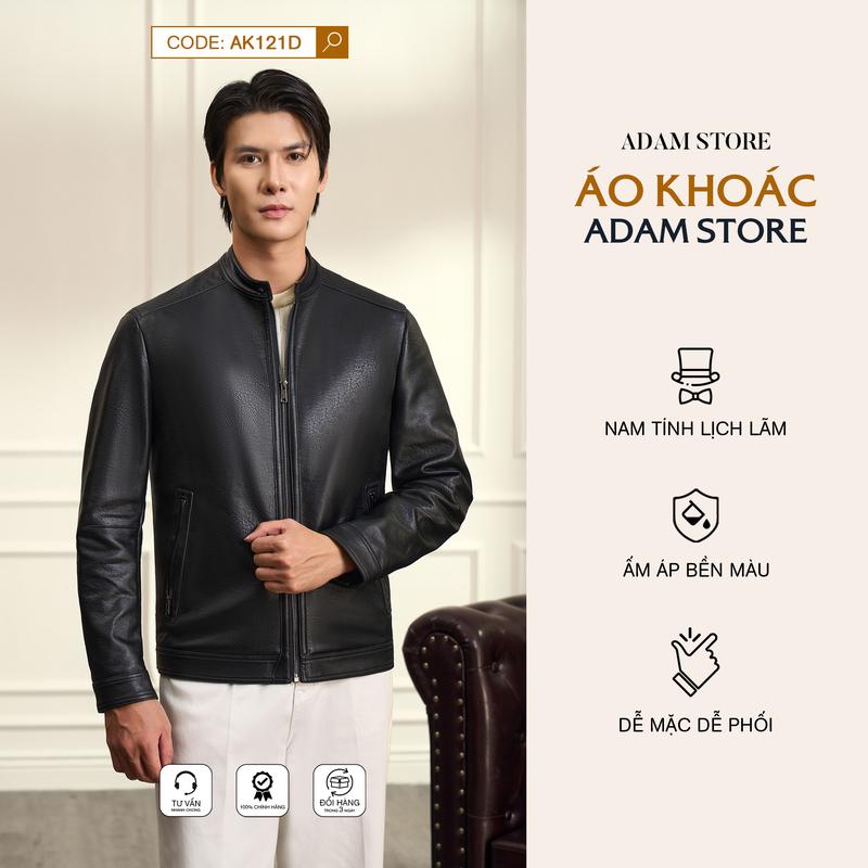  ÁO KHOÁC DA NAM ADAM STORE MÀU ĐEN CỔ TÀU FORM BASIC DỄ PHỐI AK121D 