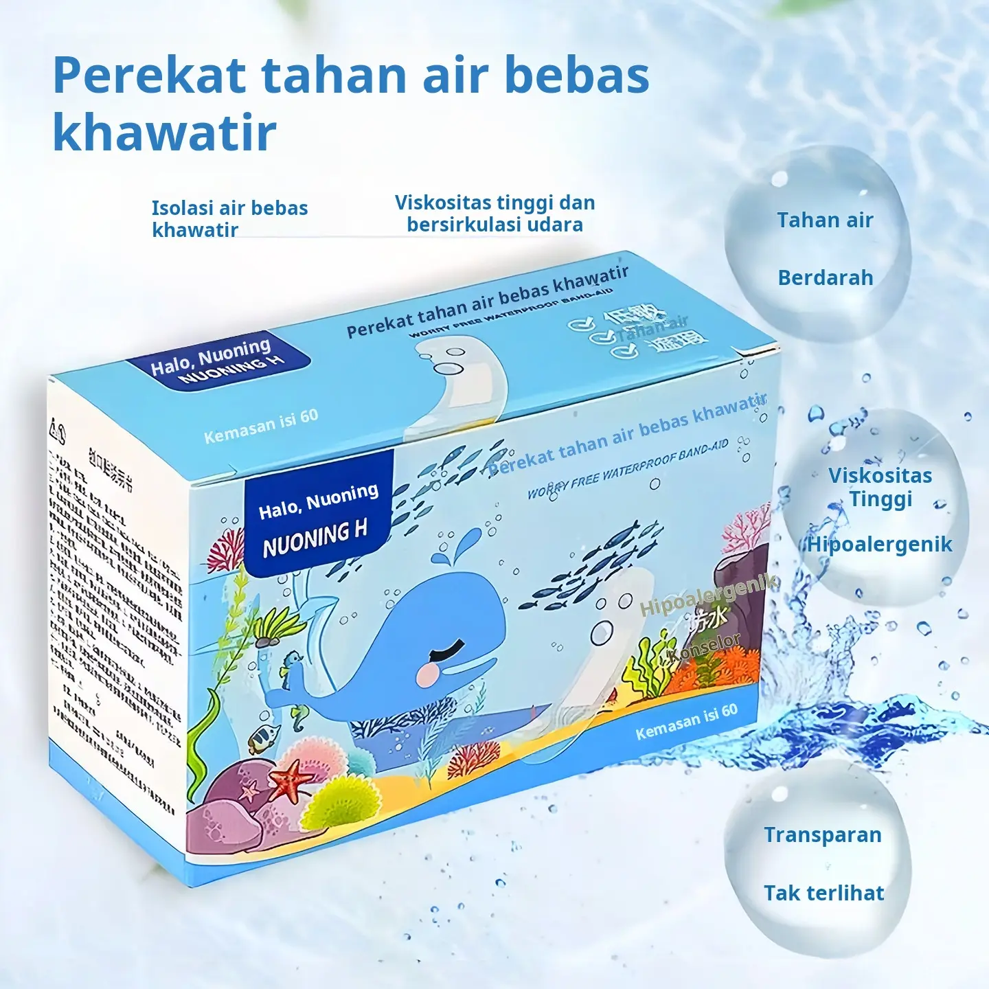 60 perban hemostatik medis transparan, tahan air, dan dapat bernapas