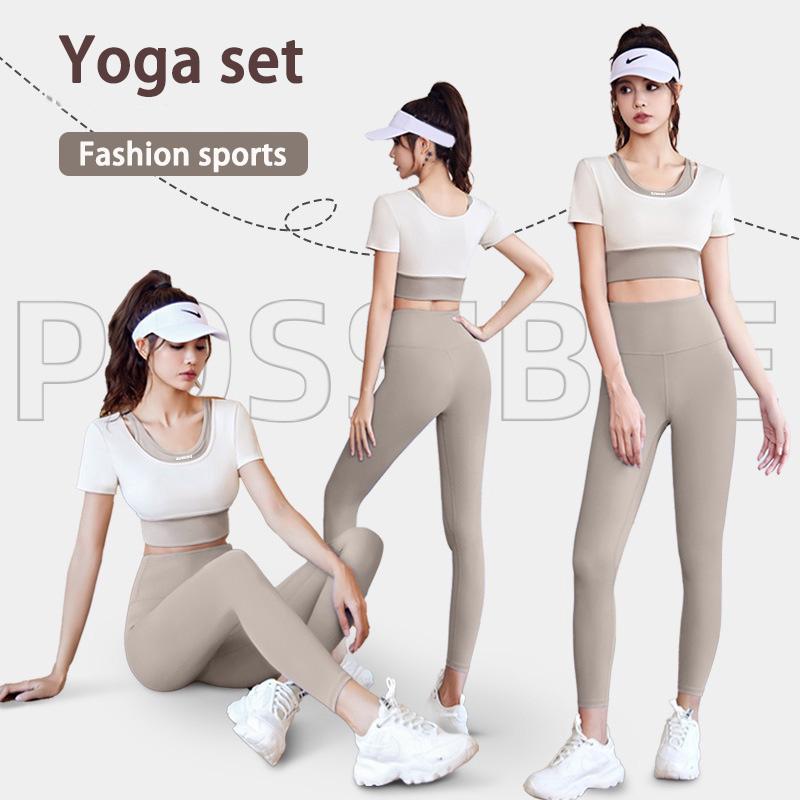 Bộ Đồ Tập Yoga Giả Hai Mảnh Tay Ngắn Phong Cách Mới Nhanh Khô Pilate Chuyên Nghiệp Nữ 1