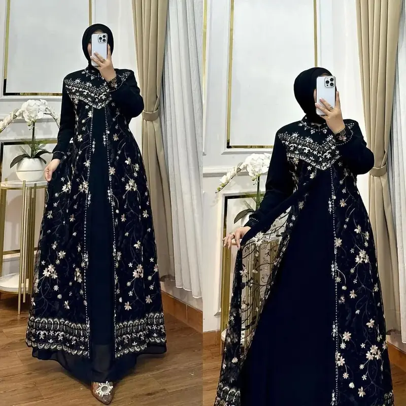ARISTA DRESS-Dress Terbaru Terlaris 2024 / Dress Kekinian / Dress wanita Dewasa Terbaru Bahan Ceruty Babydoll Brukat Aplikasi Payet / Gamis Lebaran 2024 ( COD ) 2