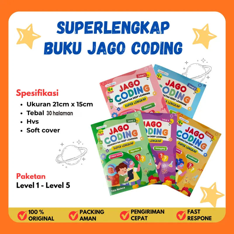 (Isi 5 Buku) PAKET BUKU JAGO CODING ANAK TK PAUD - Bisa Belajar Tanpa Komputer - Aktivitas Coding Superlengkap - Buku Coding Untuk Anak SD - konten padat full color - Coding For Kids 6 7 8 Tahun