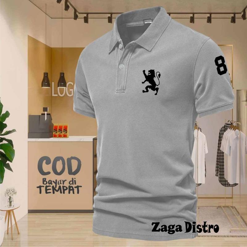 COD T-shrit POLO kerah Singa 8 Text Hitam Kaos Kerah Dewasa Shirt / Kaos Wangki Pria Polo / Kaos Seragam 8