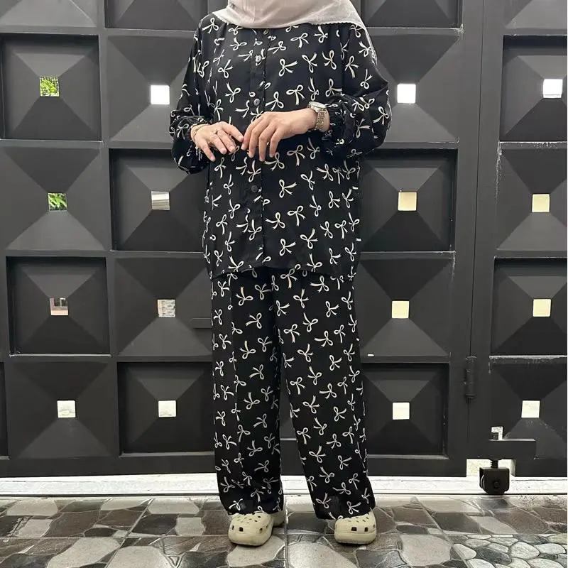 ONE SET WANITA JUMBO / setelan rayon jumbo Atasan Celana Kancing Bawahan Katun Karet Muslim Variasi Tunik Baju 2