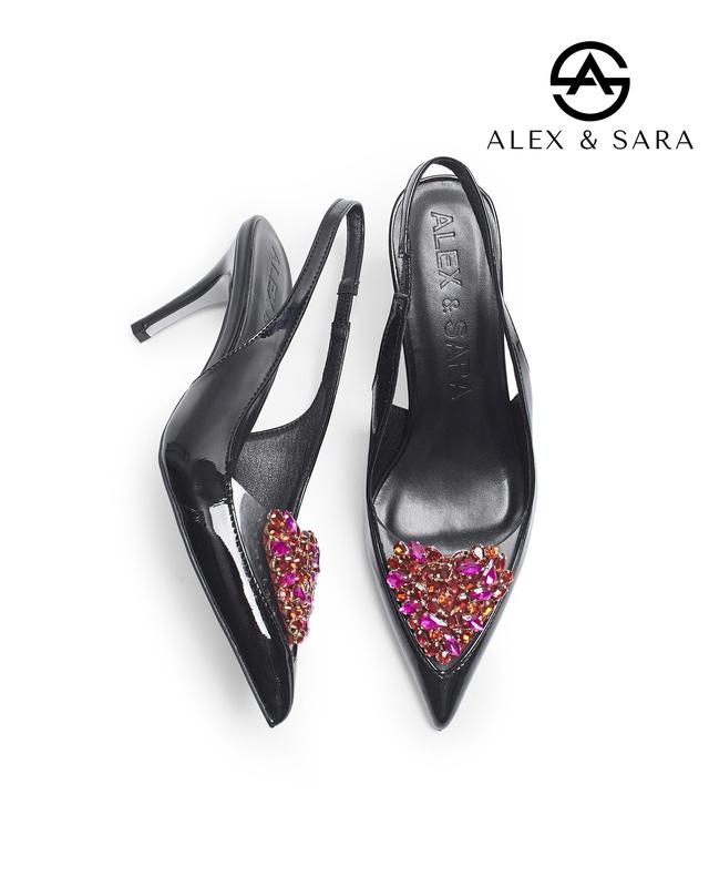 LT121- Giày Cao Gót Slingback Đính Đá Trái Tim Lấp Lánh – Alex & Sara