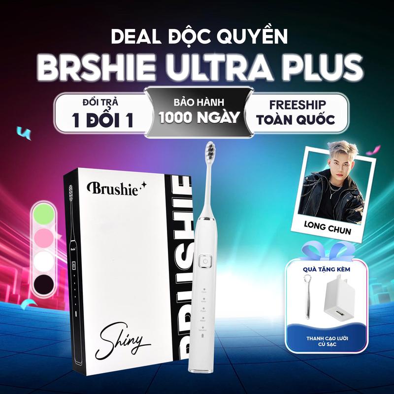 CFV_LONG CHUN Bàn chải điện Brushie Ultra Plus tích hợp đầu rửa mặt BẢO HÀNH 1000 NGÀY +CỦ SẠC + THANH CẠO LƯỠI #BRULT