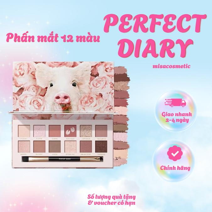 Bảng phấn mắt PERFECT DIARY 12 màu sắc tông lì và ánh nhũ lấp lánh kèm cọ trang điểm cao cấp 14g Eyeshadow Nhũ Mắt Cosmetic Women
